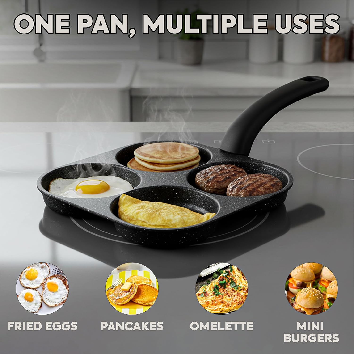 Electric Griddle Pancake - 계란 프라이팬 논스틱 팬케이크 팬 4컵